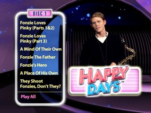 Saxophone-wielding Ron Howard/Richie Cunningham claims the menu of Season 4's first disc, which divides the season-opening 3-parter into two episodes, as originally aired.