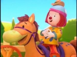 JoJo is either laughing or clutching her stomach in hunger in bonus "JoJo's Circus" episode "A Clown Ride."