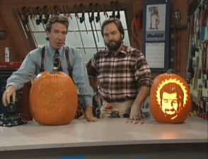 Tim and Al compare jack-o-lanterns.