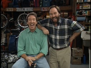 Tim Allen and Richard Karn crack up while filming a public service announcement on seatbelts, as seen in the Season 5 blooper reel.