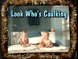 In one of the season's better gags, Tool Time unveils a series of videos for Christmastime, including this scene from the babies in toolbelts movie "Look Who's Caulking."