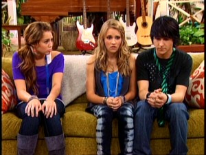 Is this the end of "Hannah Montana" as we know it? Miley (Miley Cyrus), Lilly (Emily Osment), and Oliver (Mitchel Musso) look sad enough in "Miley Says Goodbye?"