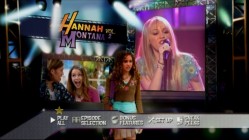 Miley Stewart transforms into Hannah Montana throughout the Main Menu.