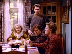 For their Christmas dinner, the characters of "Wings" make do with limited supplies (like rice cakes and wheat germ) and learn Lowell (Thomas Haden Church) is mistaken in the Christmas carol lyrics department.