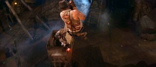 Indiana Jones gets to add to his rope-swinging resumι while also participating in the roller coaster finale of "Temple of Doom."