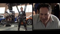 Director Jon Favreau looks pleased by the harnessed Tony Stark he sees being filmed. As if 109 minutes of footage from pre-production to premiere wasn't enough, split-screen gives us even more insight into production.