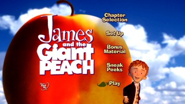Where have you seen this menu before? On the original 2000 James and the Giant Peach DVD. Only here, the picture is expanded to fill 16:9 screens and the old Disney DVD logo has been replaced with Disney FastPlay.