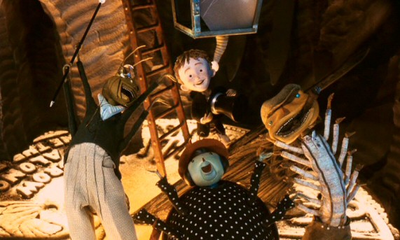 Grasshopper, Ladybug, and Centipede are among those welcoming James with song and dance in "That's the Life", the first stop-motion animation sequence of Disney's 1996 film.