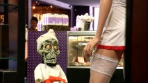 Achmed finds stimulation greater than taekwondo in the adult shop next door's bad nurse mannequin.
