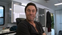 In the make-up chair, Kevin Nealon gets creepily transformed into Adon, "The Plastic Man."