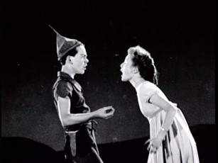 As Wendy, Kathryn Beaumont objects to the plans of Peter Pan, portrayed here by Disney veteran Bobby Driscoll, who also voiced the title part.