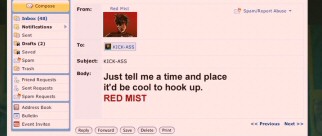 Red Mist contacts Kick-Ass in the method preferred by 21st century superheroes: MySpace messaging.