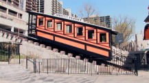 Los Angeles sites featured in the film, like this Angels Flight funicular railway, are revisited in "Locations Today."