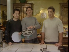 The movie's all done! Patrick Warburton (high-five) stands with directors Saul & Elliot in "How to Cook a Movie."