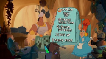 A still from the animated Main Menu. Can you find the button to turn the menu cheesy?