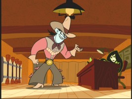 In "Showdown at the Crooked D", Drakken tells Shego about the mayhem he plans with the Silly Hat.