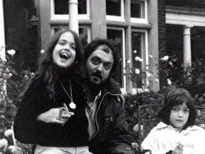 A home movie from the late-1960s shows Stanley Kubrick in a relaxed setting with two of his young daughters.