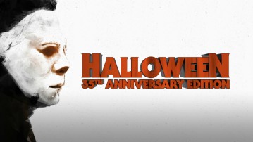 The Halloween 35th Anniversary Edition Blu-ray places a logo next to the cover's in-profile portrait of Michael Myers.