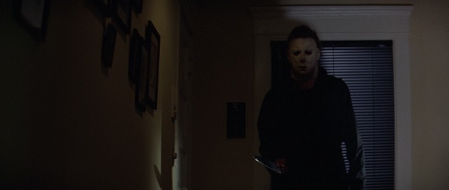 Michael Myers wields a knife and a William Shatner mask in John Carpenter's "Halloween."