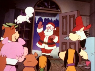The real Santa Claus drops in on Casper, Hairy, and their fellow Hanna-Barbera cartoon characters in "Casper's First Christmas."