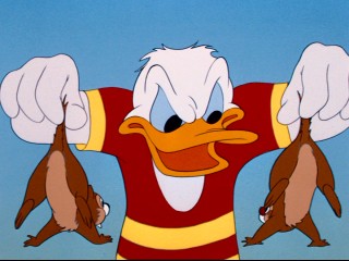 Donald Duck does not take kindly to Chip 'n Dale paying him a visit in "Trailer Horn."