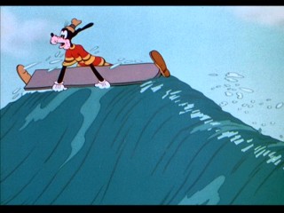 Goofy tries surfing on his oddly letterboxed "Hawaiian Holiday."