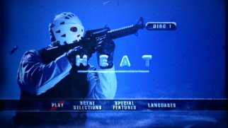 "Heat" is among the lucky few to get an animated main menu, but its Disc 1 label hints at the second disc that isn't included here.
