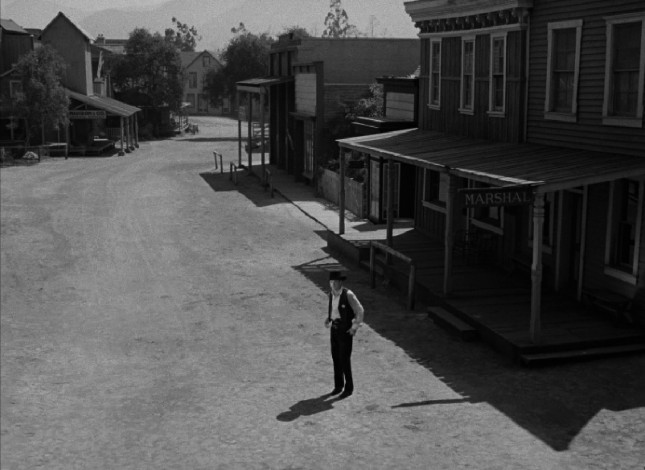 Marshal Will Kane (Gary Cooper) is all by himself awaiting an outlaw's return to town at/in "High Noon."