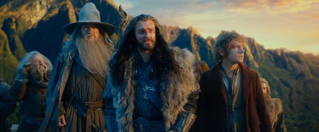 Gandalf (Ian McKellen), a bruised Thorin (Richard Armitage), and Bilbo (Martin Freeman) look ahead to two long sequels.