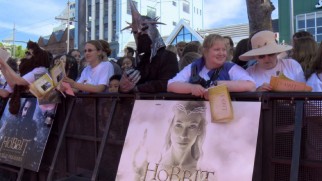 Fans show their enthusiasm at the film's red carpet world premiere in Wellington, New Zealand.