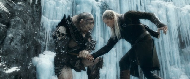 For those of you who didn't get your fill of Orc battle scenes from "The Lord of the Rings", here is Legolas (Orlando Bloom) stabbing one of the beasts in icy combat.