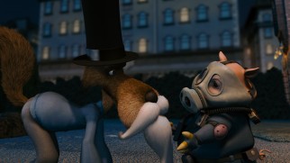 The Big Bad Wolf uses a fake beard to outwit the Three Little Hench Pigs.