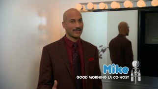 Keegan-Michael Key (of "Key & Peele" fame) reprises his minor role of morning talk show host Mike in the infomercial "It's the Shower Buddy."