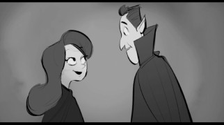 Dracula and Mavis' mother meet in this alternate opening, presented in story reel form.