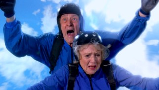 Elka (Betty White) and Roy (John Mahoney) "skydive", as she pretends she is younger and skinnier than she really is.