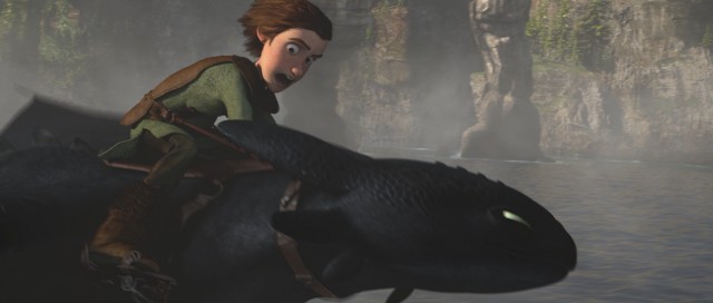 Hiccup flies Toothless in "How to Train Your Dragon."