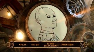 The DVD menu shows Hugo's notebook drawings of the automatons within the gears of the clock.