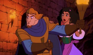 Phoebus and Esmeralda aim to rescue their son Zephyr in the sequel's climax.