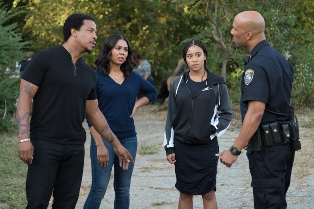The Carter family (Russell Hornsby, Regina Hall, and Amandla Stenberg) gets information but not reassurances from Uncle Carlos (Common).