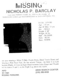 The San Antonio Police Department's missing persons report for Nicholas Barclay is among the 21-page PDF document of case files accessible with a scan of the disc's QR code.