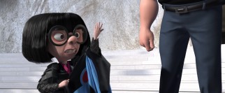 Excitable, opinionated superhero costume designer Edna Mode (voiced by director Brad Bird himself) makes a big impression fast with phrases like "hobo suit."