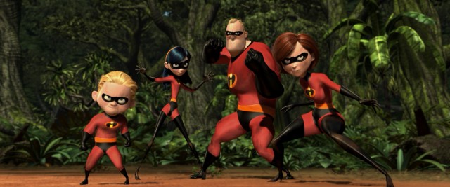 Duh-duh-dun-dun-dun... The Incredibles, Pixar's family of superheroes, step into fighting formation.