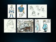 The gallery doesn't take you all that close to the artwork, like these six pieces of Bob Parr concept art.