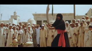 A much different version of Indy's fight with this swordsman is presented as a deleted scene in "On Set with 'Raiders of the Lost Ark.'"