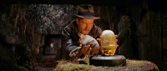 Having gotten past many levels of booby traps, Indiana Jones (Harrison Ford) prepares to make a switch in the famous opening sequence of "Raiders of the Lost Ark."