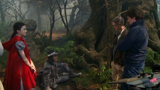 Rob Marshall directs Lilla Crawford and Johnny Depp on the set of "Into the Woods."