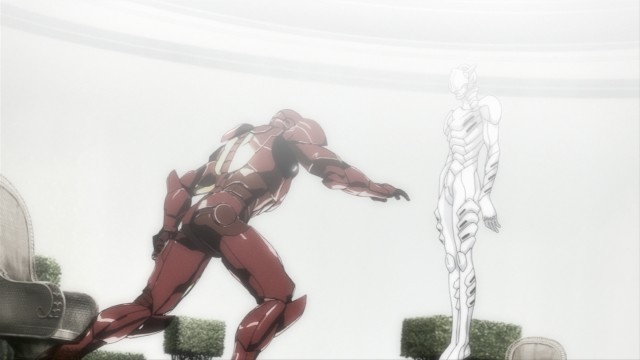 Iron Man makes a move against the techno-organic armored Technovore.