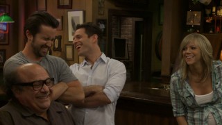 The cast of "It's Always Sunny" cracks up at an unexpected ad lib in the blooper reel.