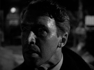 George Bailey (Jimmy Stewart) is horrified by what Bedford Falls, er, Pottersville has become without him born in it.