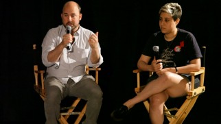 Director Andrew Rossi and subject Victoria Sobel answer audience questions at a New York screening.